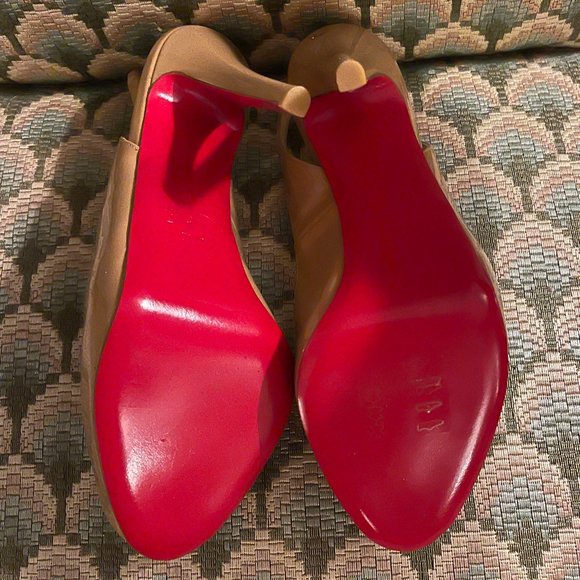 Christian Louboutin - Natural Gamma Talon Patent Leather Peep-Toe Slingback Pump - Picture 3 of 8